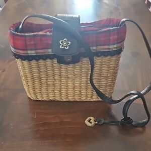 Red and Tan Crossbody Bag with Woven Design